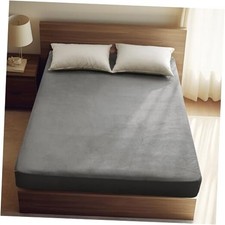 Ultra Soft Velvet Fitted Sheet King Size, 16" Deep King 78x80 16" Smoke Grey