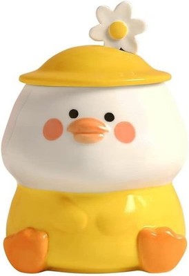 Yellow Funny Duck Cup 3D Cute Mug Ceramic Coffee Mug with Spoon and Lid Kawai...