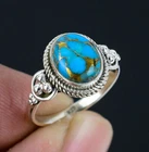 Copper Turquoise Gemstone Handmade Solid 925 Sterling Silver Ring Jewelry HR-467