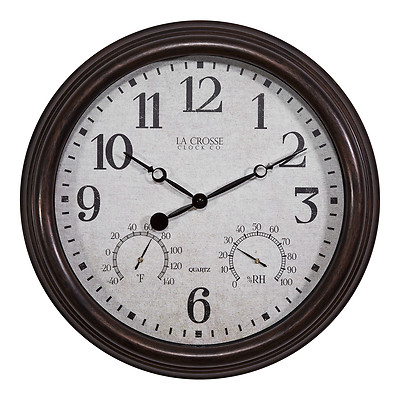 404-3015 La Crosse Clock Co. 15'' Indoor/Outdoor Wall Clock with Temp/Humidity