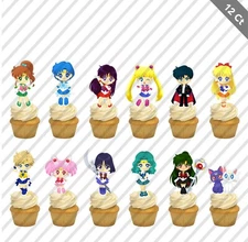 12 Sailor Moon Cupcake Toppers Pretty Guardians  Party Favor Birthday Decors