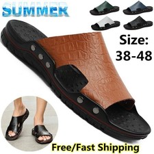 Men's Sport Sandals Summer Leather Shoes Beach Casual Outdoor Flat Slippers Size