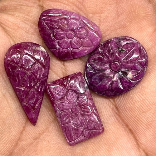 4 Pcs Natural Ruby Unheated Rare Moghul Carved Exclusive Gemstones Lot 60.20 Cts - Picture 5 of 15
