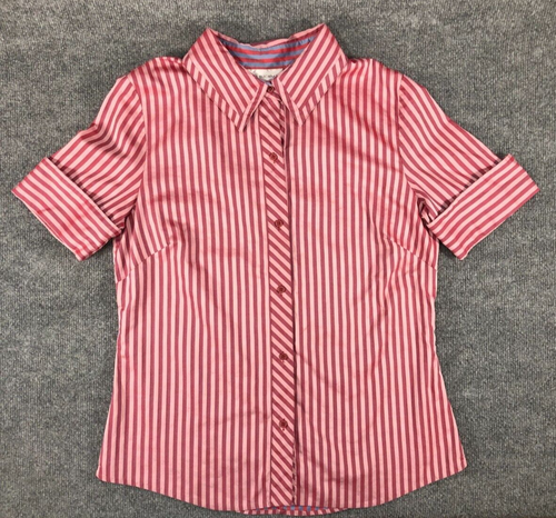 DANA BUCHMAN Button Up Shirt Women's Size 12 Pink Striped Short Sleeve Fitted - Picture 3 of 9