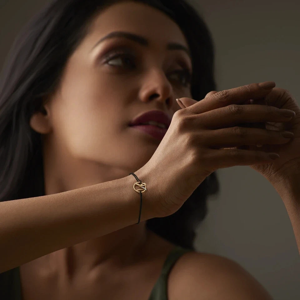 "Handmade 14K Gold Charm Bracelet – 'M' on Sleek Cord" - Image 2 of 4