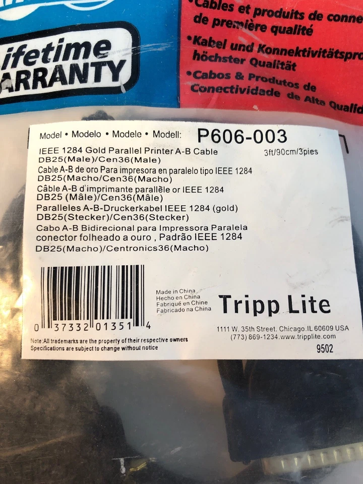 NEW Tripp Lite P606-003 Parallel Printer Gold Cable DB25 to Centronics 3FT ieee - Image 2 of 4