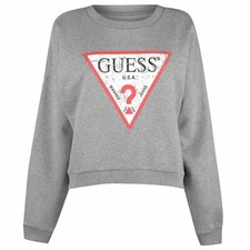 Image of Guess Jeans Womens Sports Sweatshirt Grey Red Triangle Ship internationally
