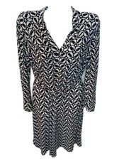 DM Collection Womens Light Blue Black & White Shirt Dress with Waist Tie, Size 4