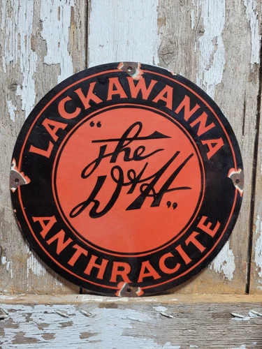 VINTAGE LACKAWANNA ANTHRACITE PORCELAIN SIGN DELAWARE HUDSON RAILWAY D&H TRAIN