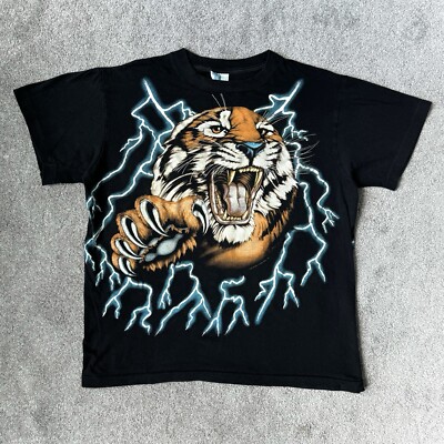 Vintage American Thunder Graphic T-shirt Large Harley Davidson Tiger 90s USA
