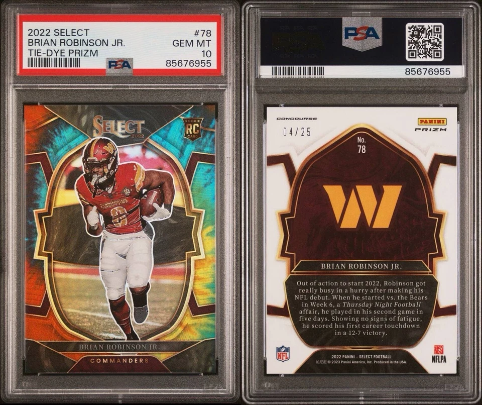 2022 Panini Select Brian Robinson JR #78 Tie Dye 04/25 PSA 10 - Image 3 of 3