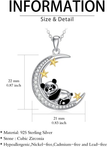 925 Sterling Silver Moon Star Panda Necklace Lucky Chinese Jewelry Gifts Women - Picture 4 of 6