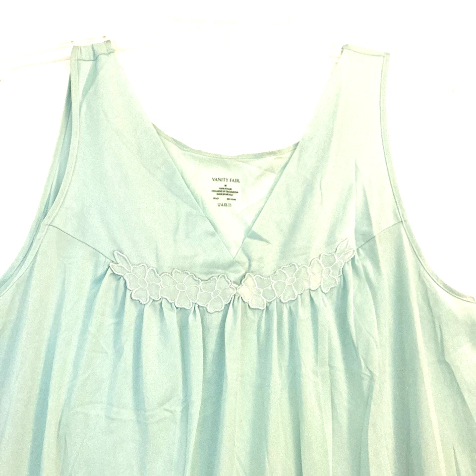 Vintage Vanity Fair Short Nightgown M Green Sleeveless Floral Appliqué USA Retro - Image 2 of 4