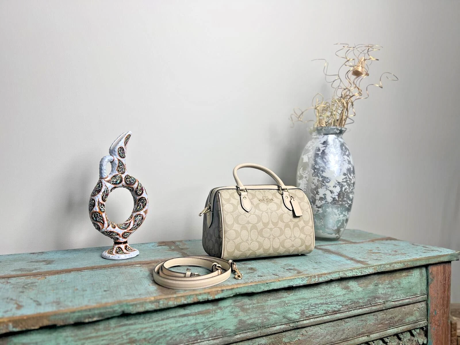 Borsa Coach Rowan nuova con etichetta in tela firmata bloccata CH486