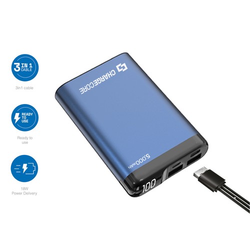 Power Bank 5000mAh USB Type C A Portable External Charger Sleek Mini Blue - Photo 6 sur 9