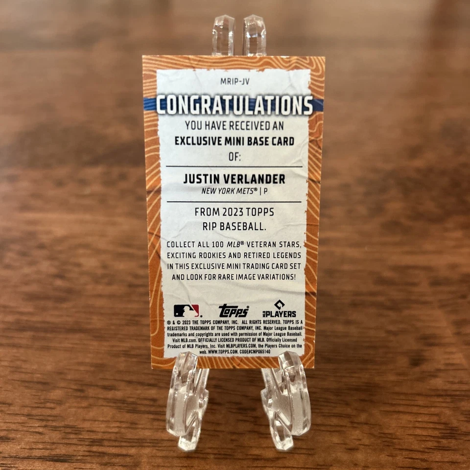 2023 Topps RIP MINI ORANGE Justin Verlander 08/60 Mets #MRIP-JV - Image 2 of 2