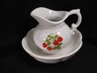 Vintage McCoy Strawberry Pottery Pitcher & Scalloped Bowl/Wash Basin #7528 USA