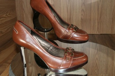Talbots women 8 Mary Jane Brown Heels Pumps Genuine Leather classy Brazil !