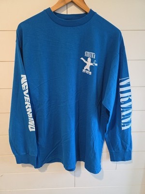 T-shirt single stitch NIRVANA STAFF BLUE NEVERMIND UK. TOUR Long Sleeve Size XL