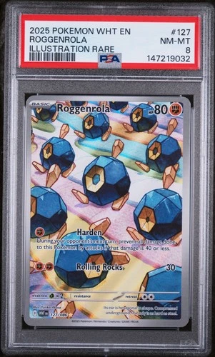 2025 POKEMON WHT EN-WHITE FLARE ILLUSTRATION RARE #127 ROGGENROLA PSA 8