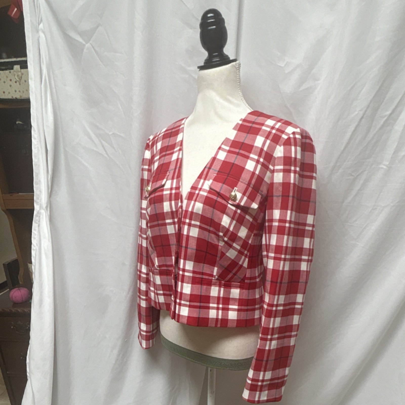 J.Crew Red Plaid Button Front Collared Lined Blaz… - image 4
