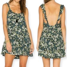 Free People Women’s Size M Teal Green Floral Dear You Ruffle Strap Mini Dress