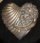 Vintage Silvertone Metal  Floral Pressed Stamped Heart Pin Costume Jewelry