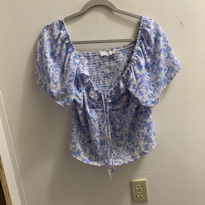 Lush Blouse Smocked Back Large Pit To Pit 18  Length 21  
