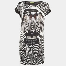 Versace Jeans Black White Printed Jersey Mini Dress M
