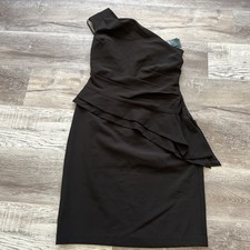 NWT Lauren Ralph  Lauren Black One-shoulder, Peplum Dress Side  Zip, Lined Sz 10