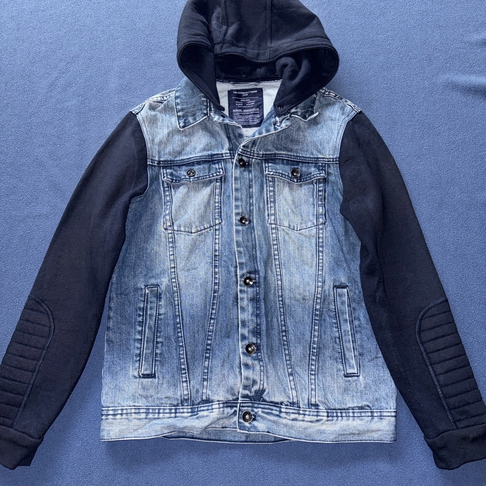 The Roosevelt Denim 1948 Denim Jacket Removable Hood 100% Cotton Medium