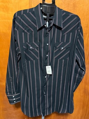 Ely Cattleman Western Shirt Mens XLT Black Stripe Pearl Snap Long Sleeve NWT Tal