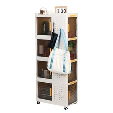 Large Organizer Storage Rack 4 Tier with Wheels Foldable & Transparent for Home