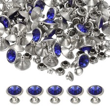 10mm Leather Rivets, 70 Sets Rhinestone Studs Rivet, Dark Blue Silver Tone