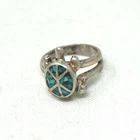 Vintage 925 Sterling Silver Turquoise Chip Turtle Ring size 5 Adjustable