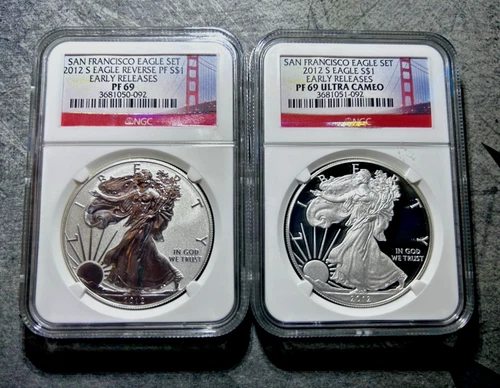 2012-S 1 oz American Silver Eagle 2 Coin Set PF & Reverse PF NGC PF 69