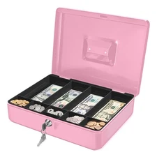 Cash Box with Money Tray, 2 Keys, Security Lock Box w/ Removable 9 Compartment