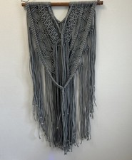 Macrame Wall Hanging Boho Decor Gray 17" Wide X 42" Long Bohemian Decor Handmade