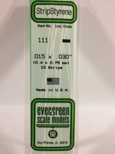 Evergreen Scale Models 111 .015" x .030" x 14" Polystyrene Strips (Pack of 10)
