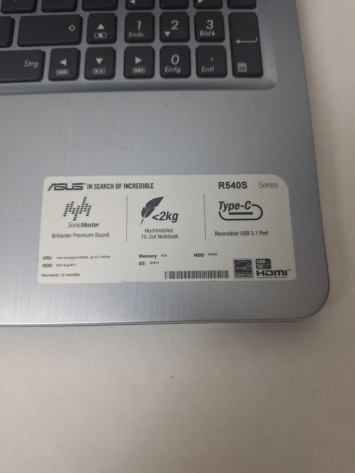 ASUS R540S Laptop – SSD – 15,6 Zoll – 4GB RAM – Windows 10 – Top Zustand - Bild 3 von 4