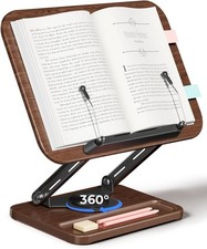 Book Stand for Reading, Book Holder 360  Rotating Base with Pen Slot, Foldable