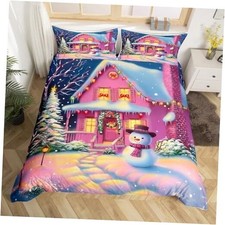 Merry Christmas Duvet Cover Set Queen Queen no comforter Pink White