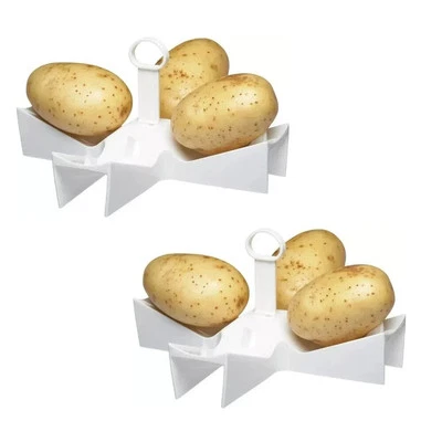 FIG&OLIVE 2 PACK Microwave Potato Baker Rack BPA Free Baked Jacket Spuds Holder Stand UK