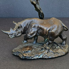 Vintage 1976 Franklin Mint Black Rhinoceros Cast Bronze Figurine