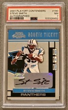 STEVE SMITH 2001 PLAYOFF CONTENDERS AUTOGRAPH ROOKIE RC #190 ULTRA RARE RC PSA 7