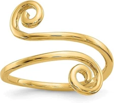 Solid 18K Yellow Gold Over Swirl Toe Ring Adjustable Foot Jewelry For Women 2PCS