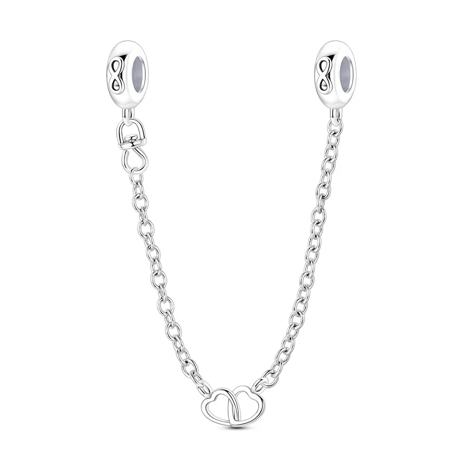 MULA European 925 Sterling Silber Charm Doppel Herz Sicherheitskette für Armband