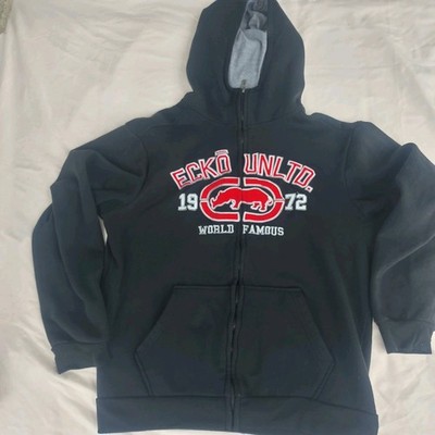 Ecko Unltd Hoodie Sweatshirt Rhino Logo Black/Red  Zip Up Large  Jacket