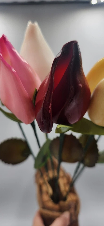 Juego de 6 brotes de rosa de tallo largo pintados a mano Seashell Foto 4 de 4