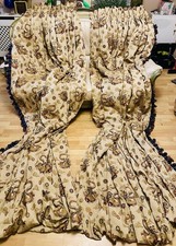 Vintage Huge Beige Embroidered thick Wadded, Weighted Country House Curtains X2